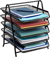 Mind Reader 5-Tier Paper Tray, Desktop Organizer, File Storage, Office, Metal Mesh, 11.75"L x 14"W x 14.5"H, Black