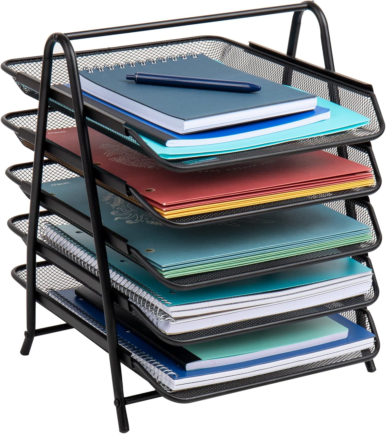 Mind Reader 5-Tier Paper Tray, Desktop Organizer, File Storage, Office, Metal Mesh, 11.75"L x 14"W x 14.5"H, Black