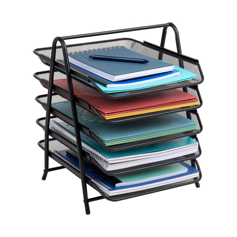 Mind Reader 5-Tier Paper Tray, Desktop Organizer, File Storage, Office, Metal Mesh, 11.75"L x 14"W x 14.5"H, Black