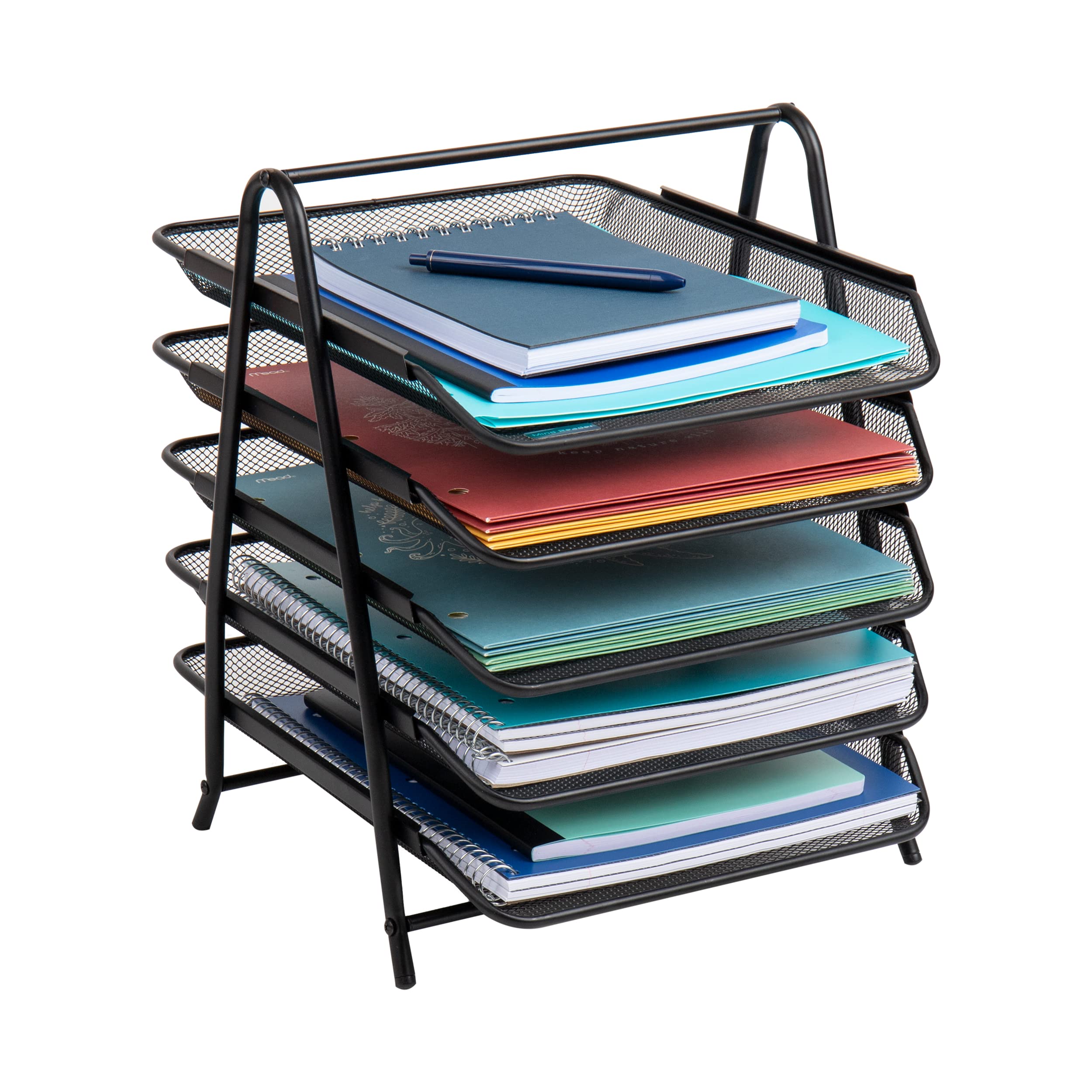 Mind Reader 5-Tier Paper Tray, Desktop Organizer, File Storage, Office, Metal Mesh, 11.75"L x 14"W x 14.5"H, Black