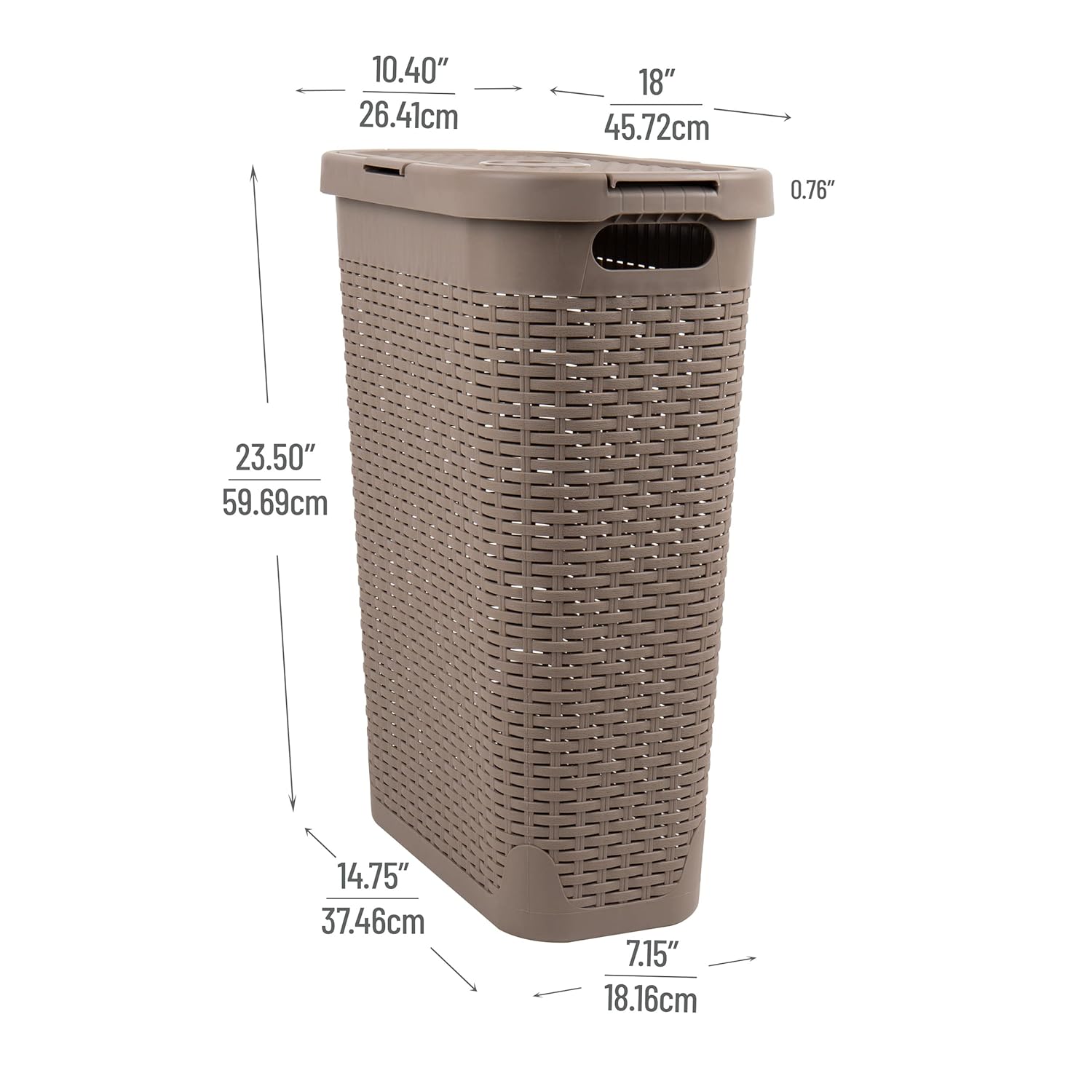 Mind Reader 40L Slim Laundry Hamper with Lid, Wicker-Style Plastic
