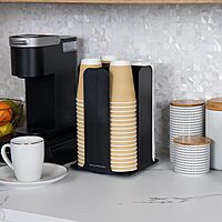 Mind Reader 4-Compartment Coffee Cup and Lid Carousel, Countertop Organizer, 7-3/4in L x 7-3/4in W x 11-1/2in H, Black