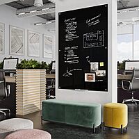 U Brands Non-Magnetic Glass Dry-Erase Board, 72in X 48in, Black Surface, Frameless, Actual Size 70in X 47in (173U00-01)