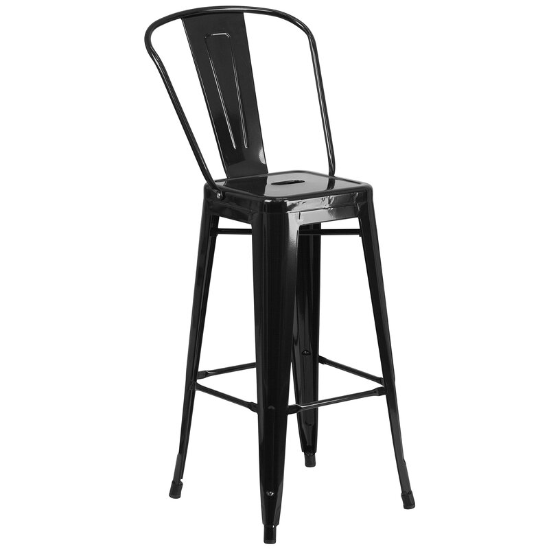 Flash Furniture Commercial Grade 30" High Black Metal Indoor-Outdoor Barstool with Removable Back Black Set of 1