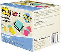 Post-it Sheet Super Sticky Note and Dispenser Value Pack, 3 in x 3 in, 12 Pads, Assorted Colors (DS330-SSVA) 2.3" x 6.3"