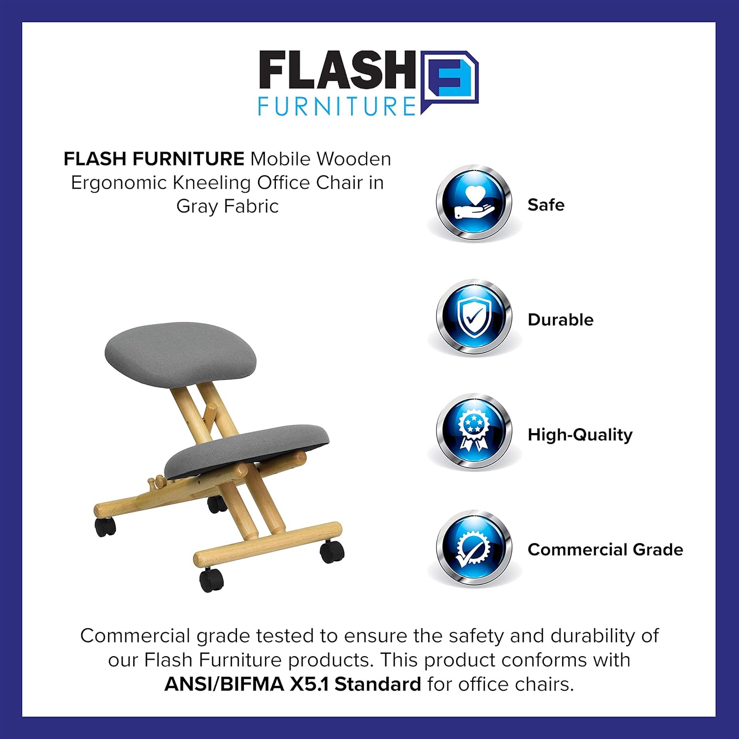 Flash Furniture Posey Mobile Wooden Ergonomic Kneeling Office Chair