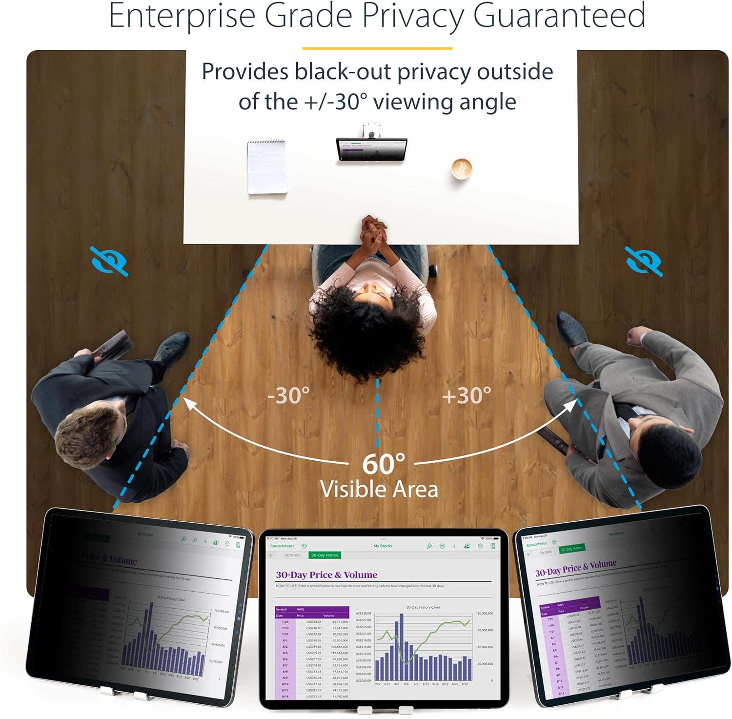 StarTech.com 4-Way Privacy Screen for iPad Pro, Portrait/Landscape, Touch-Enabled, +/- 30° View