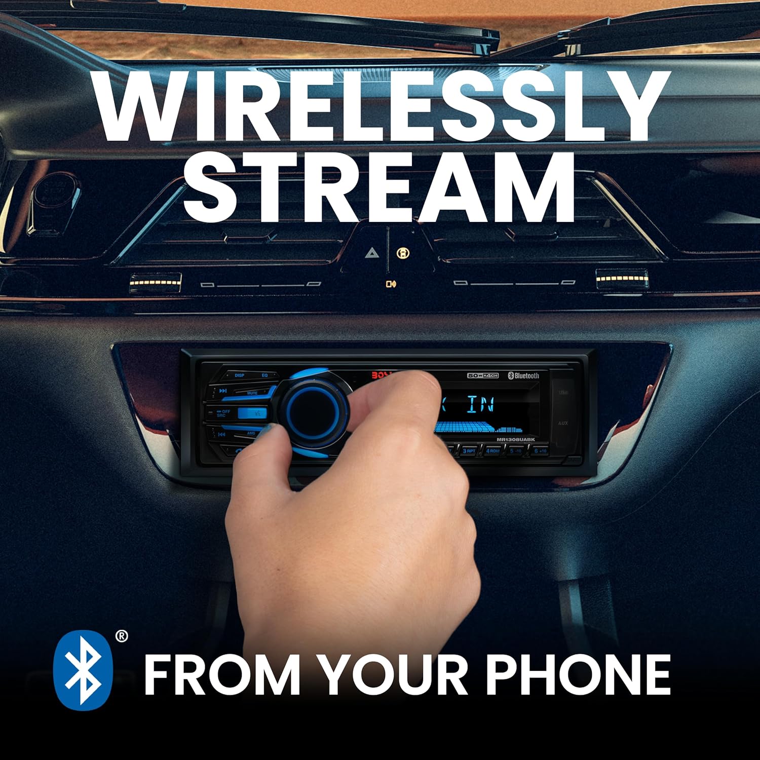 BOSS Audio Systems MR1308UABK Marine Boat Stereo – Single Din, Bluetooth, No CD DVD Player, AM/FM Radio Receiver, Aux-in