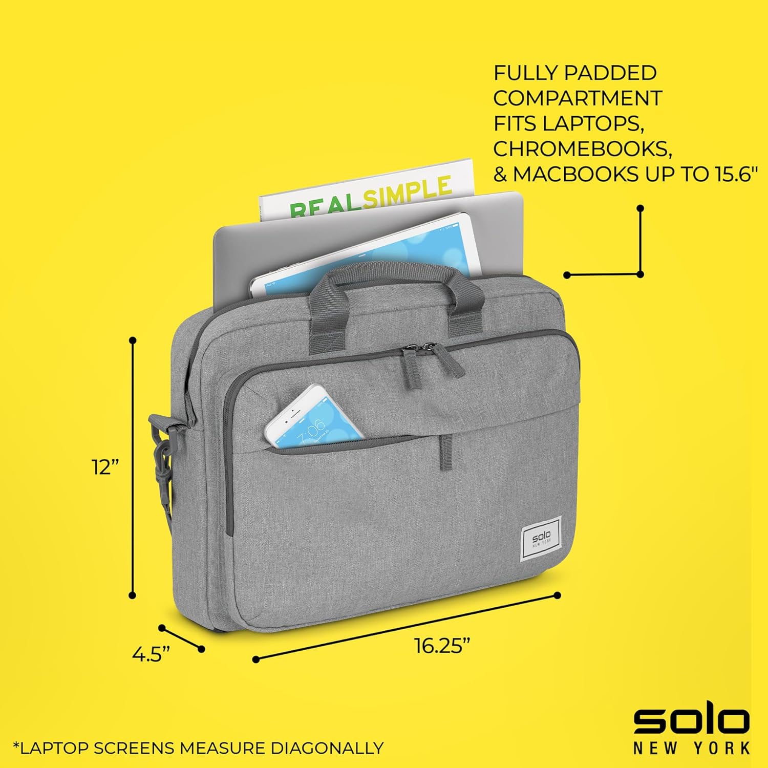 Solo New York Briefcase - Laptop Carrying Bag for Women & Men, Brief for Travel & Work, Front Zippered Pocket