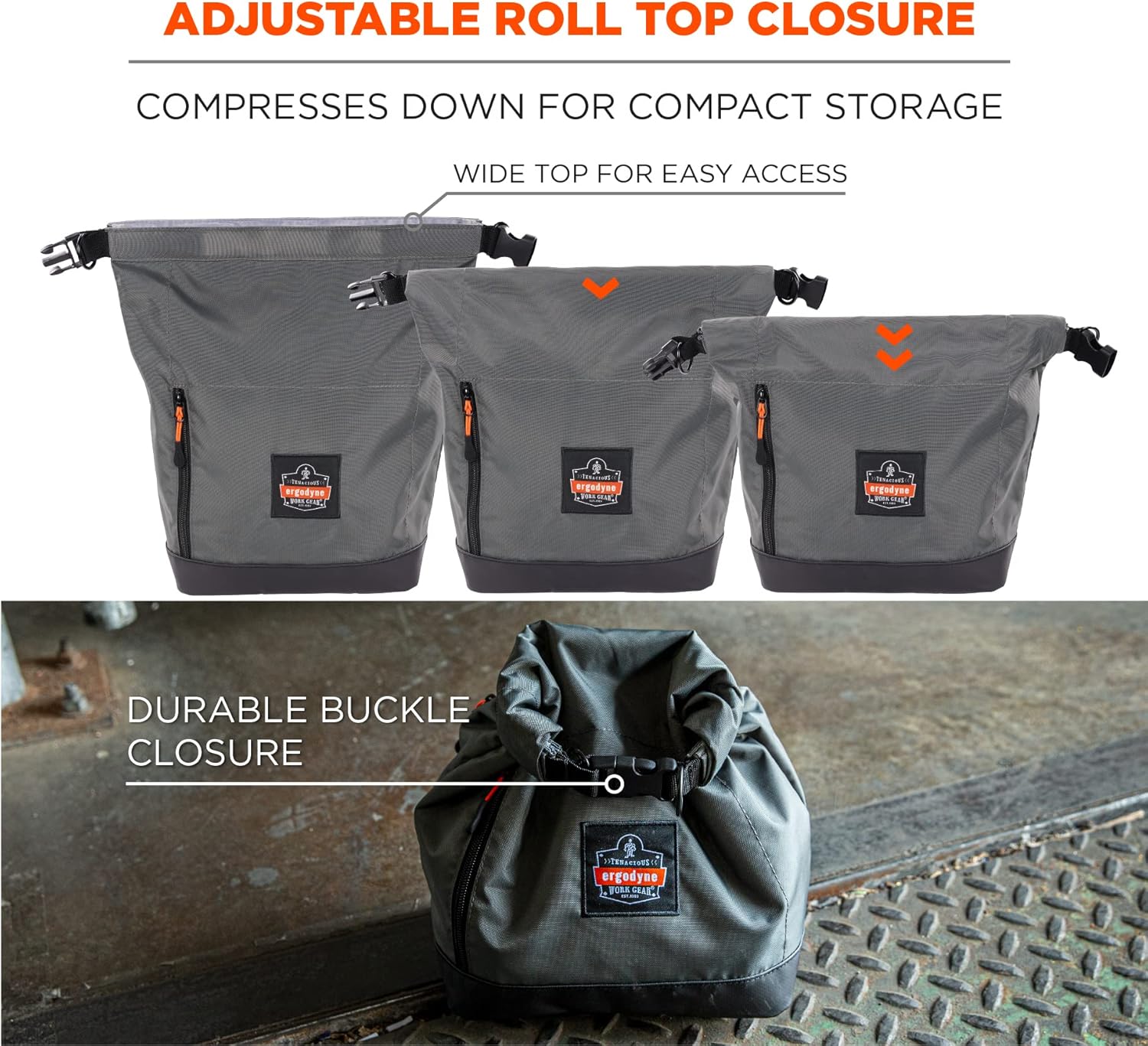 Ergodyne Arsenal 5186 Respirator Mask Storage Bag, Fits Half and Full Face Respirators, Adjustable Roll Top Closure,Gray