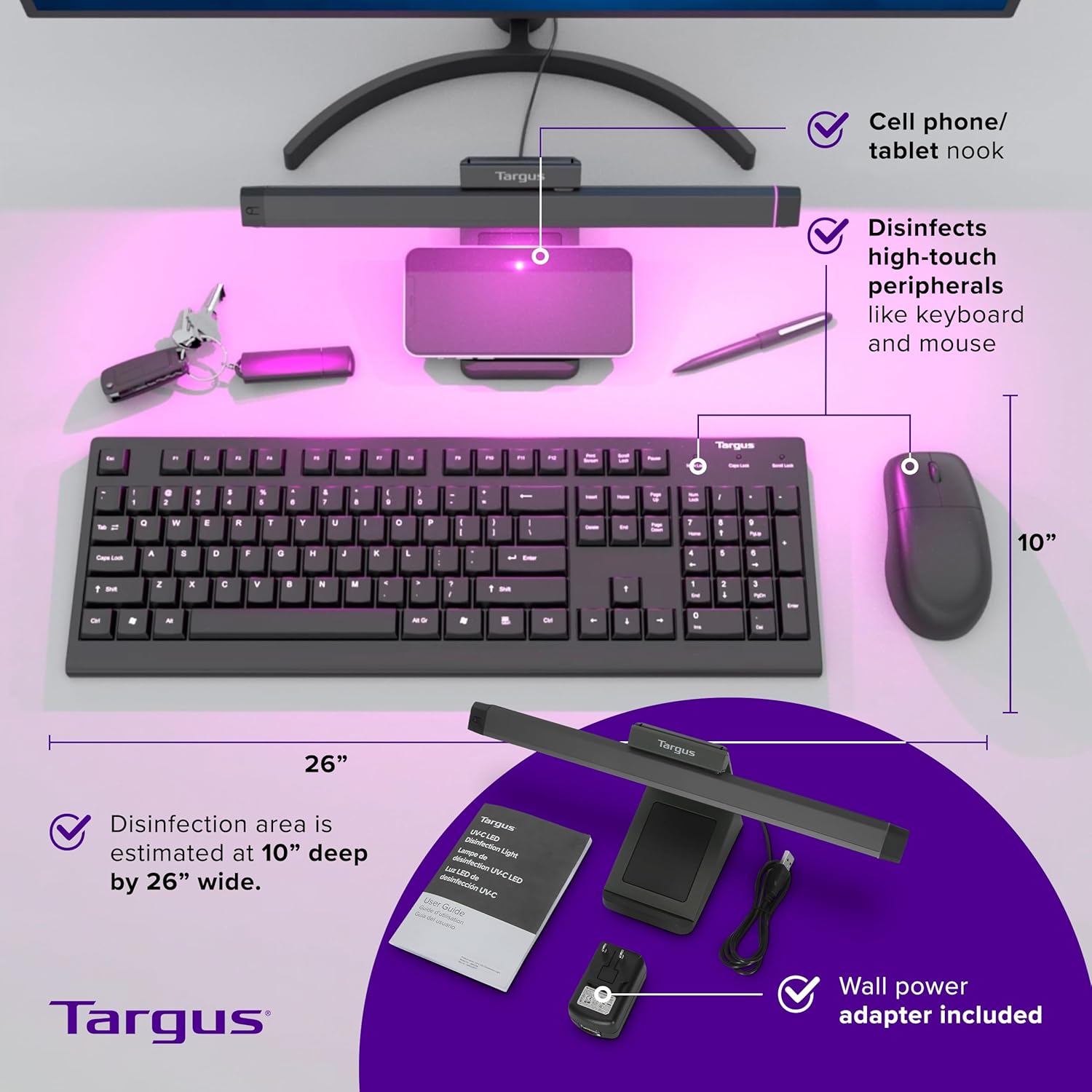 Targus UV-C LED Disinfection Light - Automatically Disinfect High-Touch Surfaces and Devices (AWV339TT)