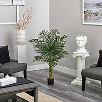 Nearly Natural Golden Cane Palm 48inH Artificial Plant With Planter, 48inH x 16inW x 16inD, Green/Black