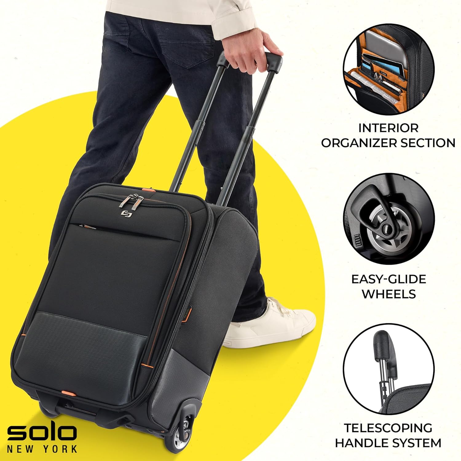 Solo New York Carry On Luggage - Softside Wheeled Overnighter with 15.6in Laptop Pocket