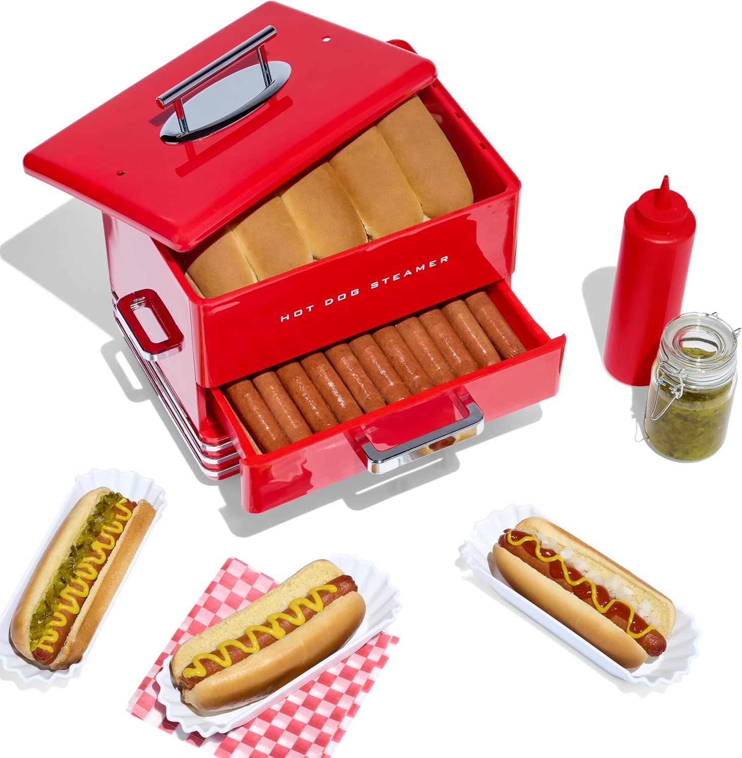 NOSTALGIA Extra Large Diner-Style Hot Dog Steamer & Bun Warmer