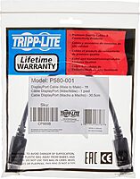 Tripp Lite DisplayPort Cable with Latches (M/M), DP to DP, 4K x 2K, 1-ft. (P580-001)