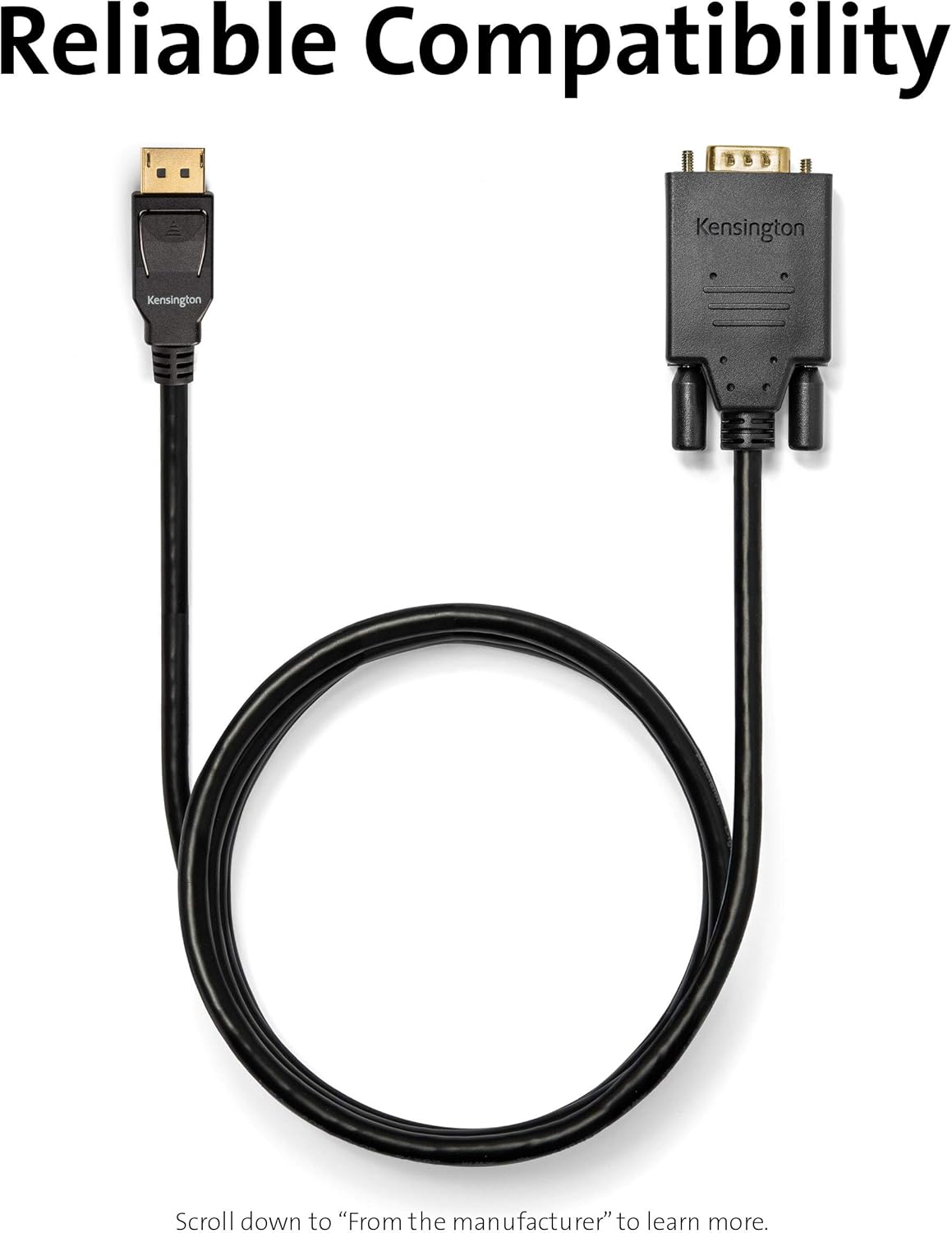 Kensington DisplayPort to VGA Cable (Support up to 1080P), 6ft (K33024WW)