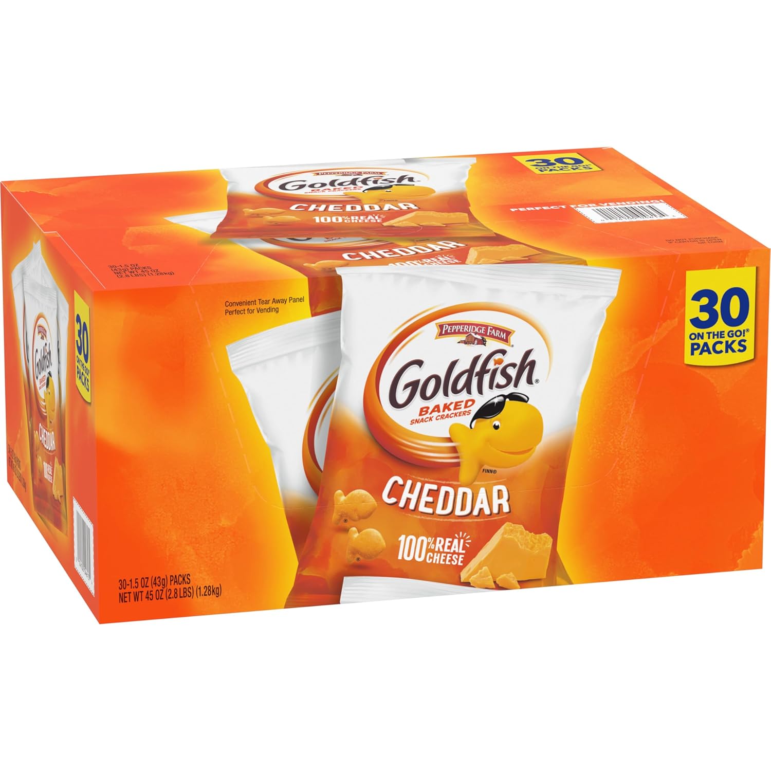 Pepperidge Farm Goldfish Cheddar Crackers, 1.5 oz. Snack Packs, 30 Count 1.5 Ounce (Pack of 30) Cheddar 30ct