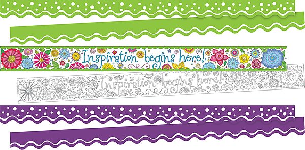 Barker Creek Double-Sided Border, Scalloped & Straight Edge, Motivational, Trim out Bulletin Boards and Create Colorful Displays with 113' of Designer Double-Sided Border, Set of 3 (4029)