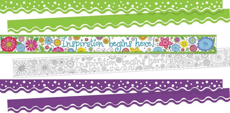 Barker Creek Double-Sided Border, Scalloped & Straight Edge, Motivational, Trim out Bulletin Boards and Create Colorful Displays with 113' of Designer Double-Sided Border, Set of 3 (4029)