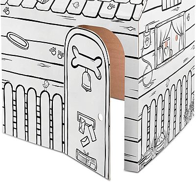 Bankers Box at Play Color in Dog Playhouse, Cardboard Playhouse for and Life Size Craft Activity for Kids and Families