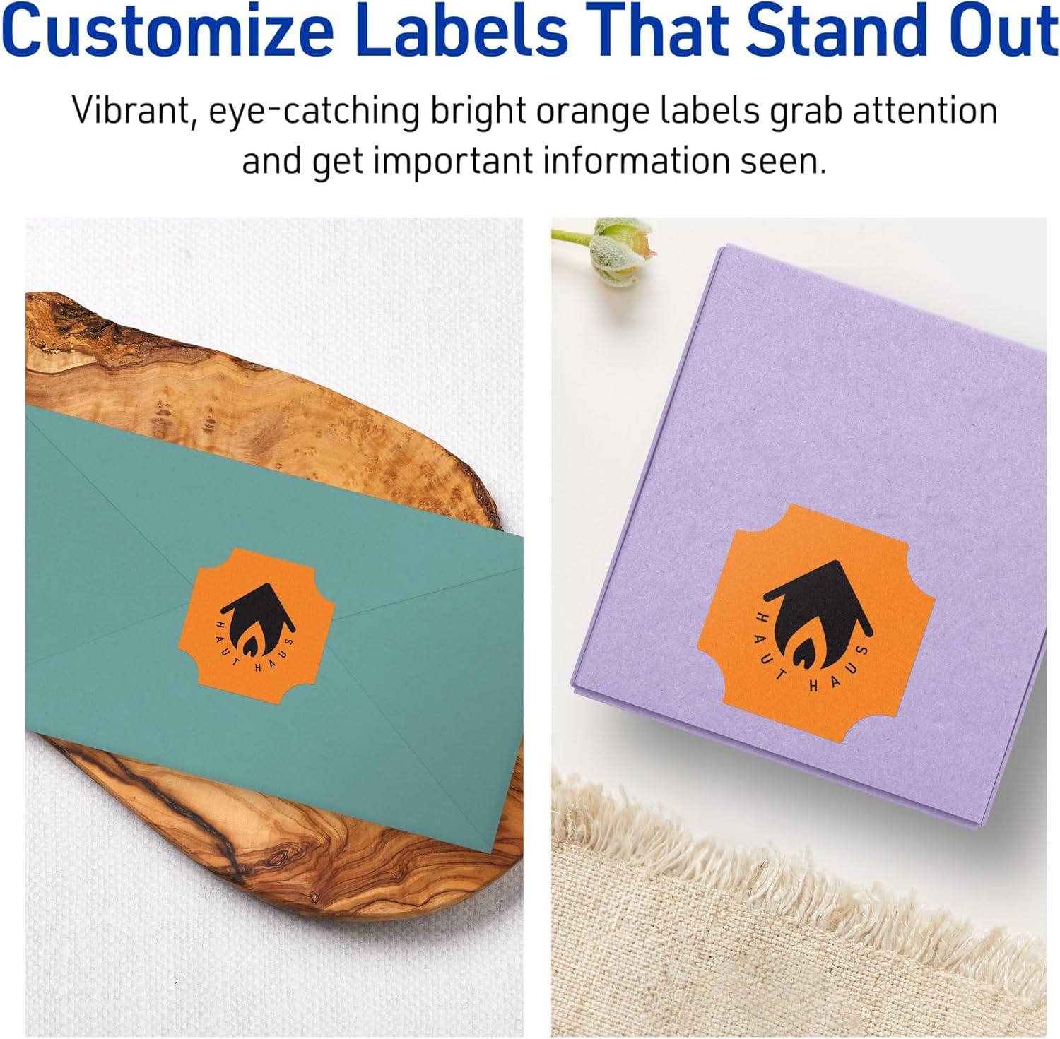 Avery Printable Square Scalloped Labels, Sure Feed Technology, 1-5/8" x 1-5/8", Bright Orange, Print-to-The-Edge