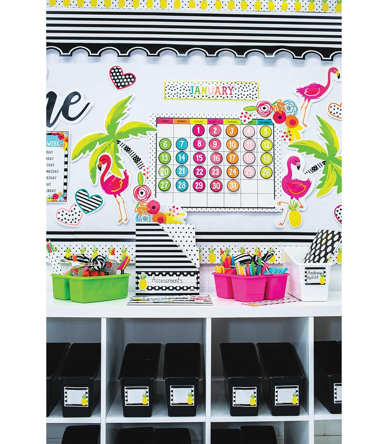 Schoolgirl Style Simply Stylish Tropical 92-Piece Calendar Bulletin Board Set for Classroom
