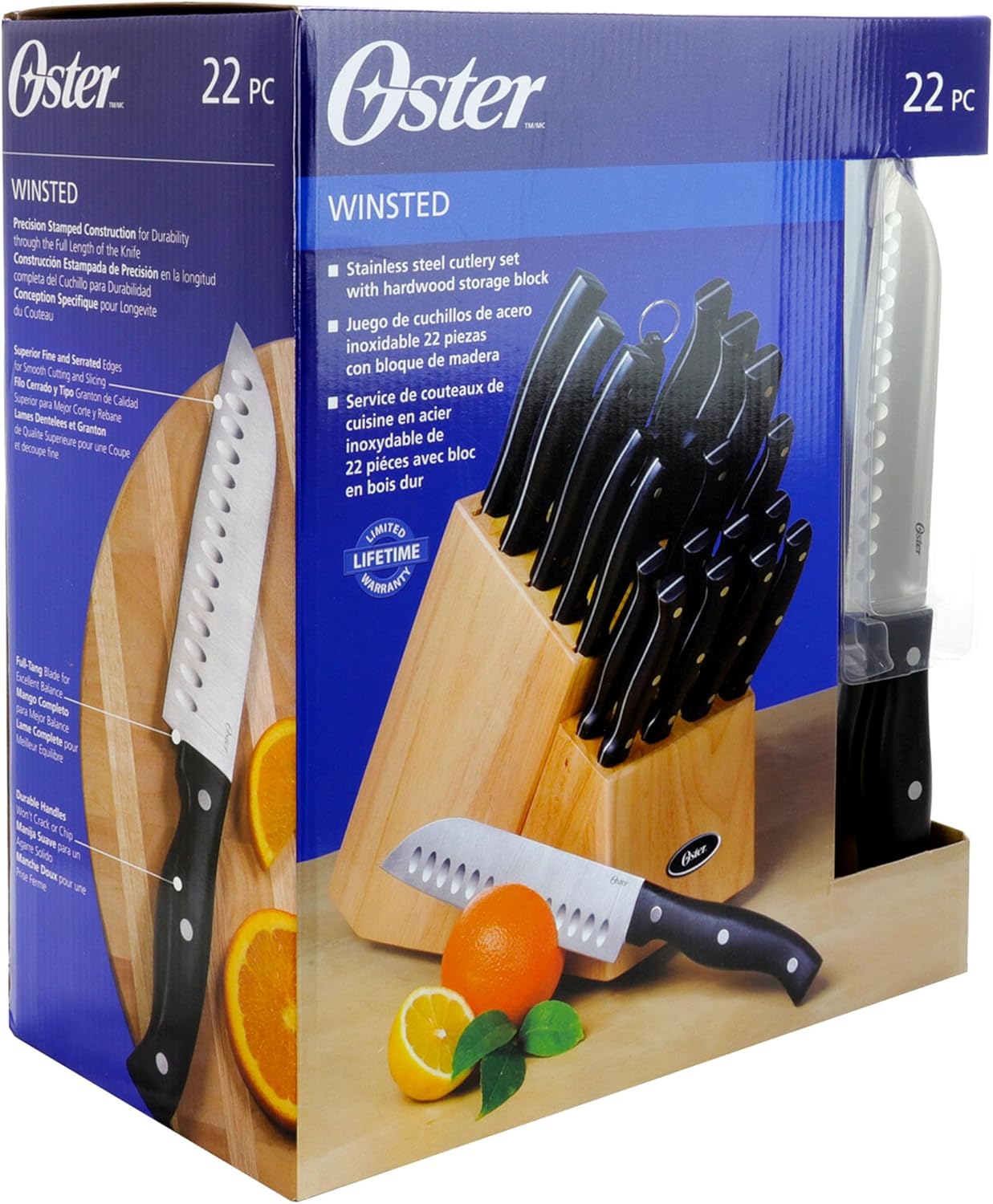 OSTER Stainless-Steel Cutlery Knife Set with Wooden Block