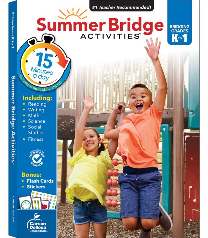 Summer Bridge Activities Kindergarten to 1st Grade Workbooks, K-1 Activity Book With Math, Reading Comprehension, Science, Fitness, Social Studies, Writing Practice, and Flash Cards (Volume 2)