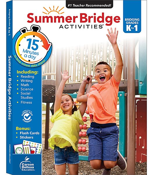 Summer Bridge Activities Kindergarten to 1st Grade Workbooks, K-1 Activity Book With Math, Reading Comprehension, Science, Fitness, Social Studies, Writing Practice, and Flash Cards (Volume 2)
