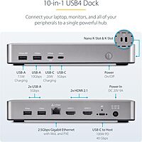 StarTech.com USB-C Docking Station (10-in-1, USB4), Up to 100W Charging for Laptop, 40Gbps Data Transfer, 2.5Gb Ethernet