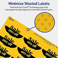 Avery Printable Oval Scalloped Labels, Sure Feed Technology, 1-1/8" x 2-1/4", Bright Yellow, Print-to-the-Edge