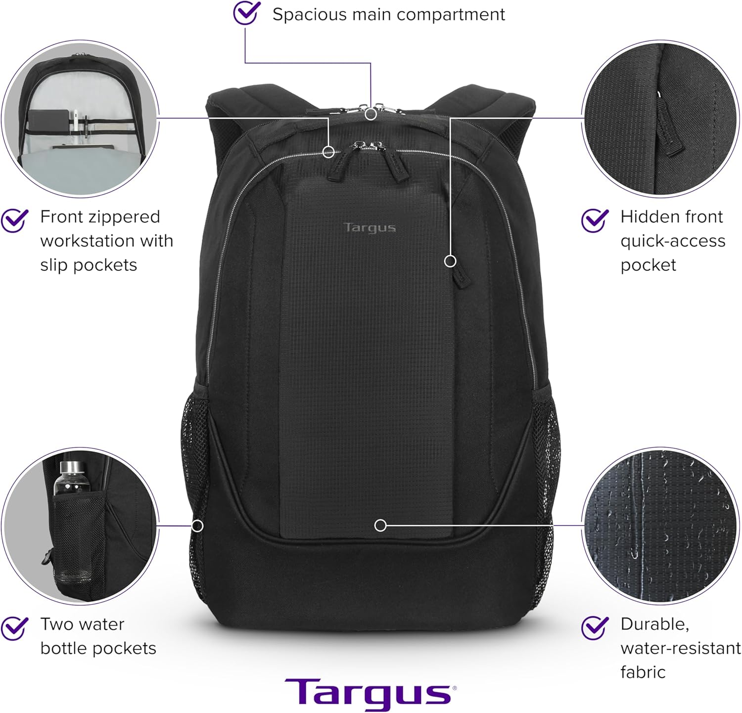 Targus Ascend TSB710US Carrying Case (Backpack) for 16in Notebook - Black - Sweat Resistant - Polyester