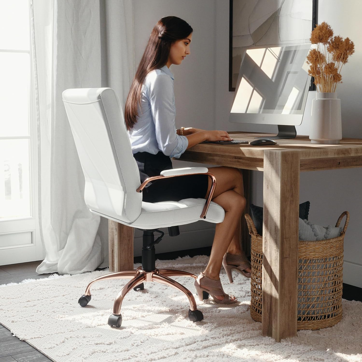 Flash Furniture Whitney Mid-Back Swivel LeatherSoft Desk Chair with Padded Seat and Armrests