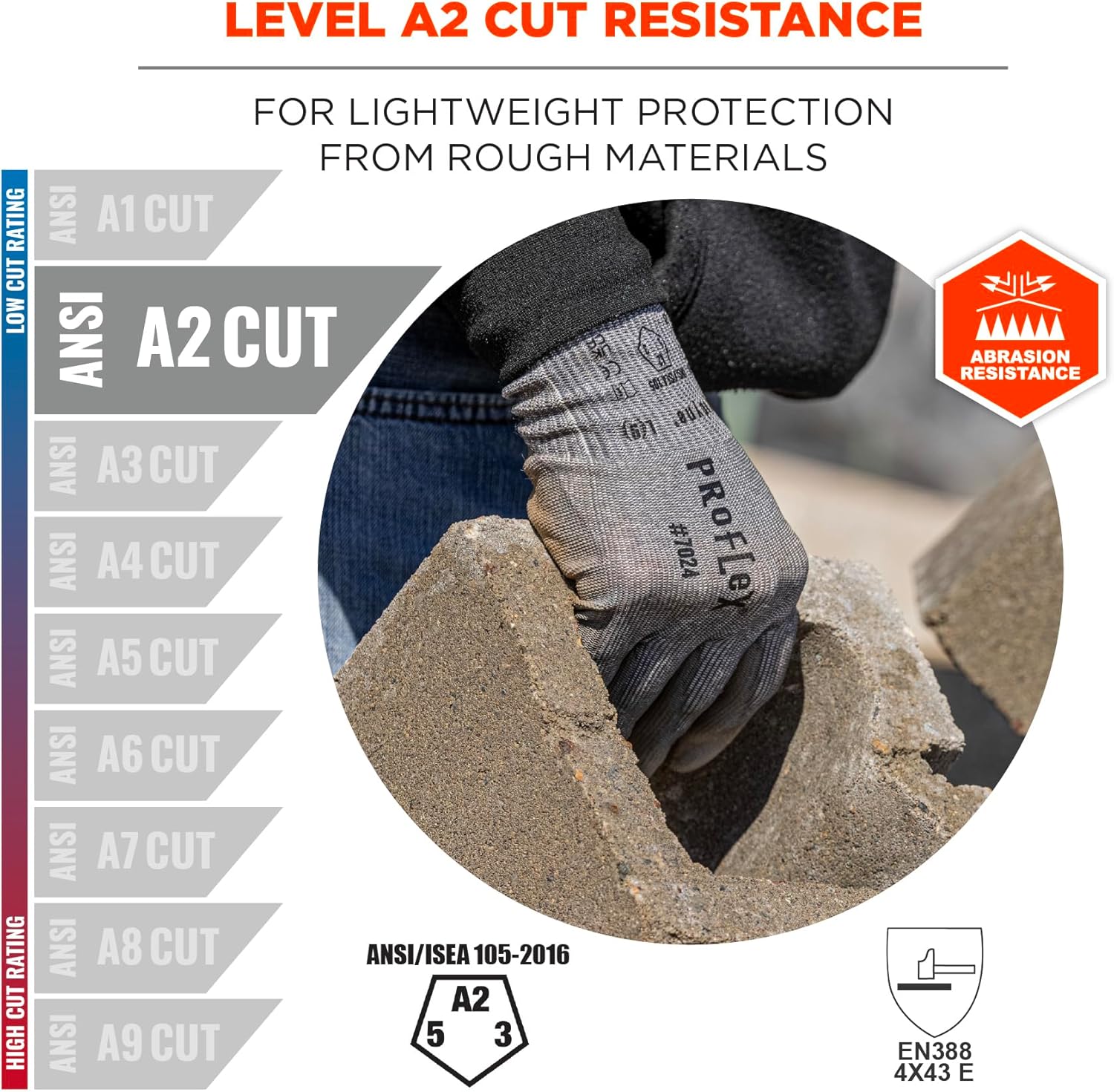 Ergodyne ProFlex 7024 Cut Resistant Work Gloves, ANSI A2, PU Coated Palms