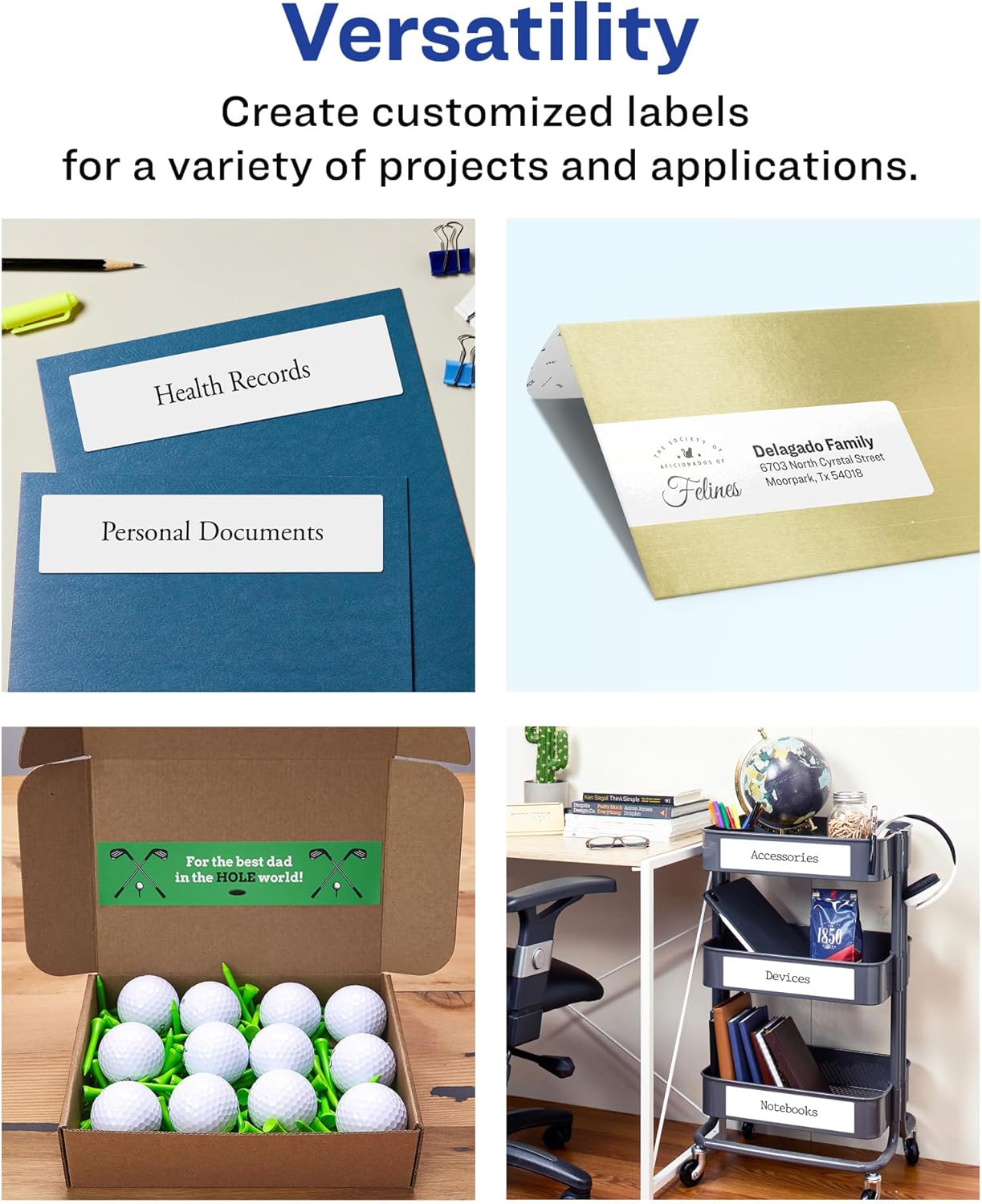 Avery Matte White Removable Rectangle Labels, Sure Feed Technology, Print-to-The-Edge, 1.5 x 7.5