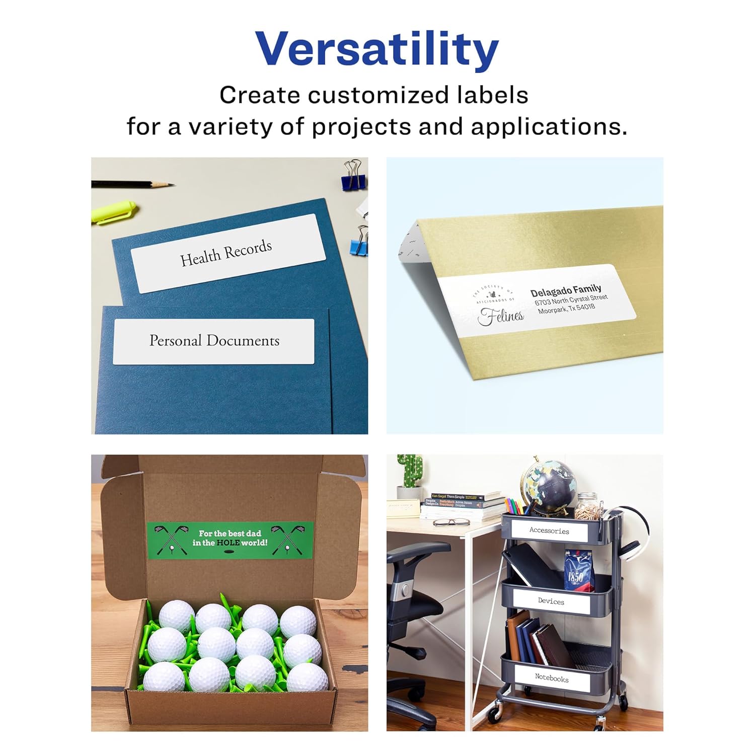 Avery Matte White Removable Rectangle Labels, Sure Feed Technology, Print-to-The-Edge, 5/8" x 7-1/2", 180 Removable Labels