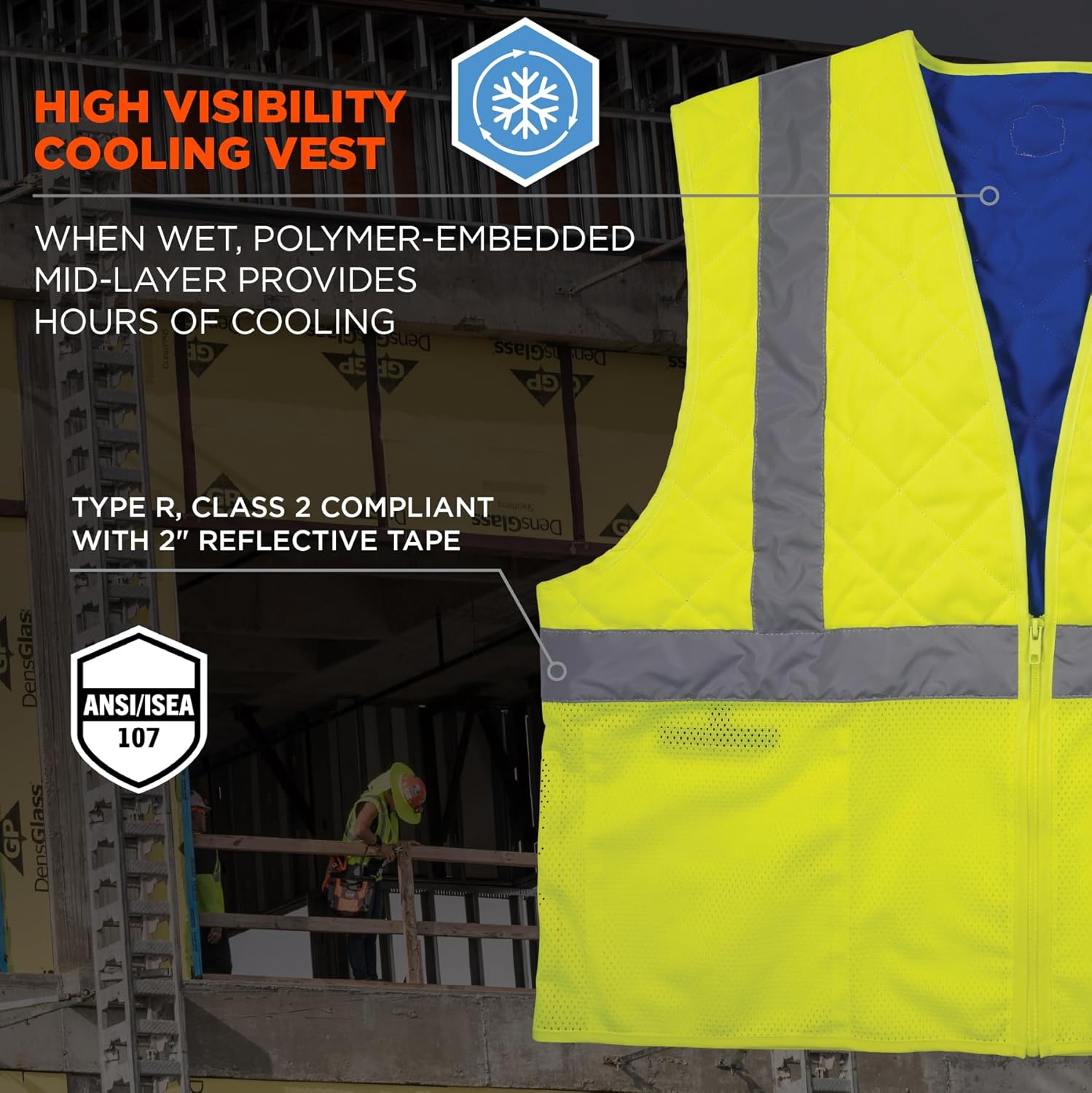 ERGODYNE Chill-Its 6668 Hi-Vis Safety Cooling Vest - Type R Class 2