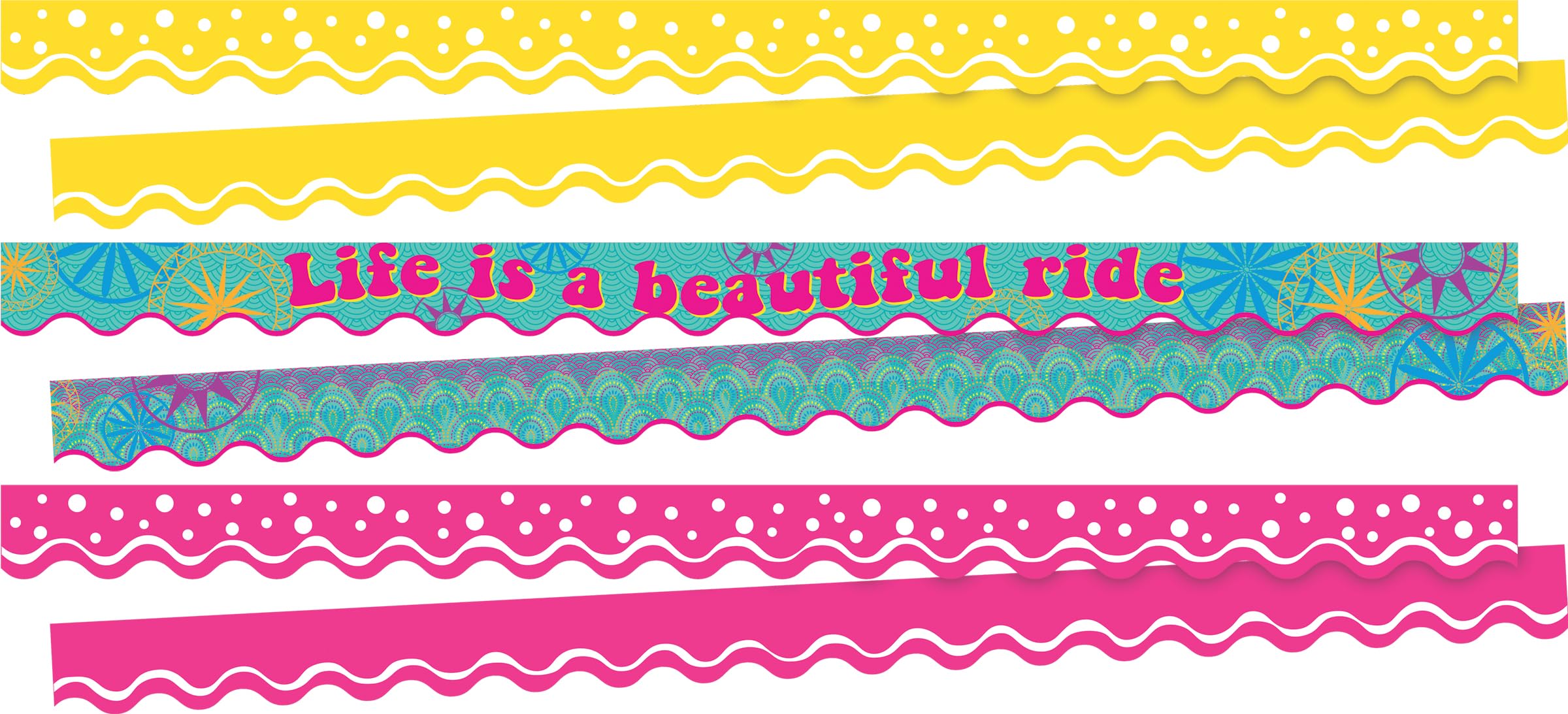 Barker Creek Double-Sided Border, Life is Beautiful, School & Office Supplies, Bulletin Board Border Trim, Set of 3 Designs