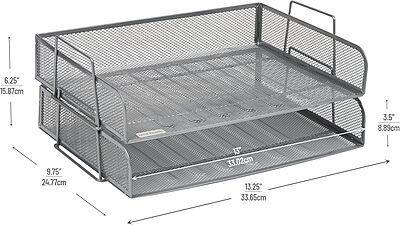 Mind Reader Stackable Paper Tray, Desktop Organizer, File Storage, Office, Metal Mesh - 9.8" x 6.3"