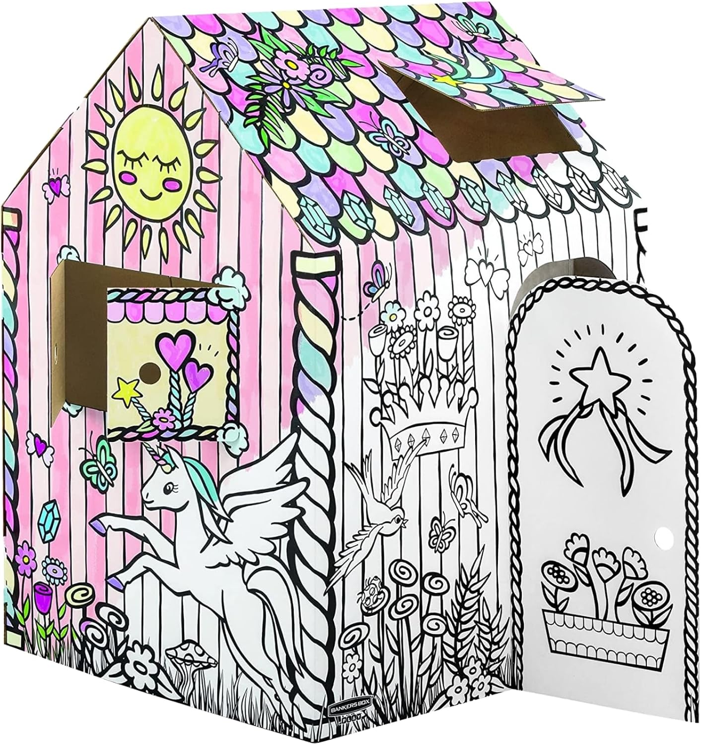 Bankers Box at Play Color in Unicorn Playhouse, Cardboard Playhouse and Life Size Craft Activity for Kids and Families