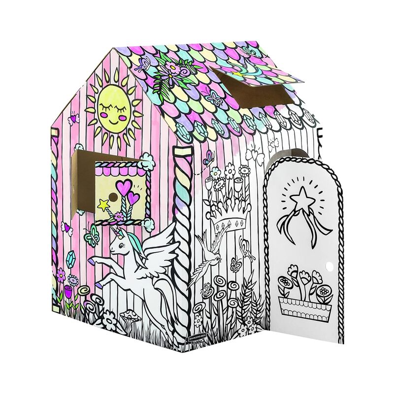 Bankers Box at Play Color in Unicorn Playhouse, Cardboard Playhouse and Life Size Craft Activity for Kids and Families