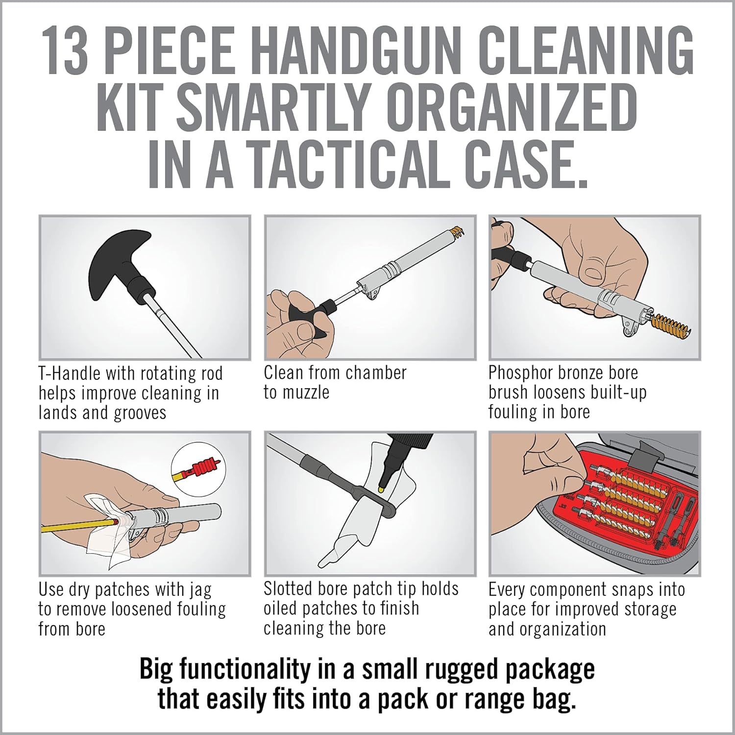 Real Avid Handgun Cleaning Kit - All-in-One 13 Piece Pistol Cleaning Kit with Cleaning Rod, Bore Brushes