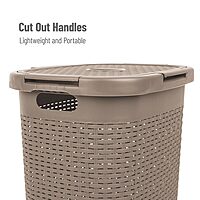 Mind Reader 60L Slim Laundry Hamper with Lid, Wicker-Style Plastic