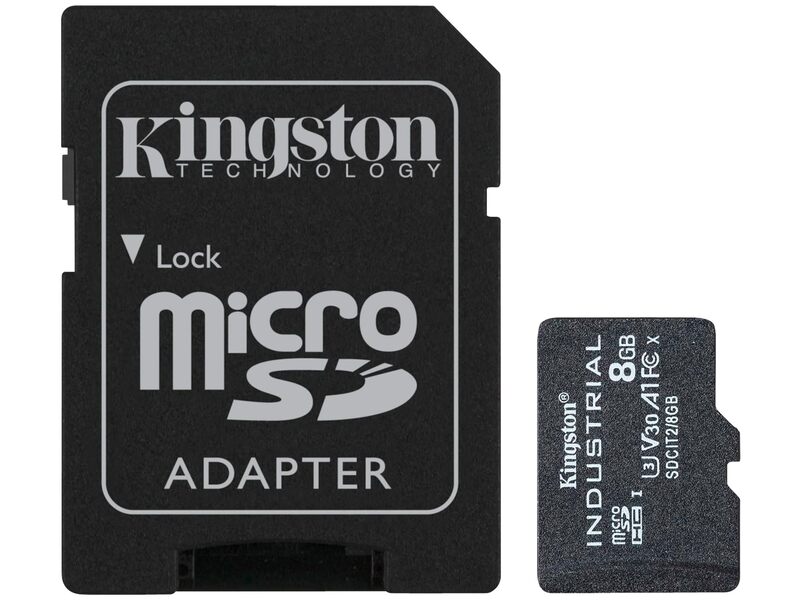 Kingston Industrial 8GB microSDHC C10 A1 pSLC Card + SD Adapter SDCIT2/8GB 1 Count (Pack of 1)