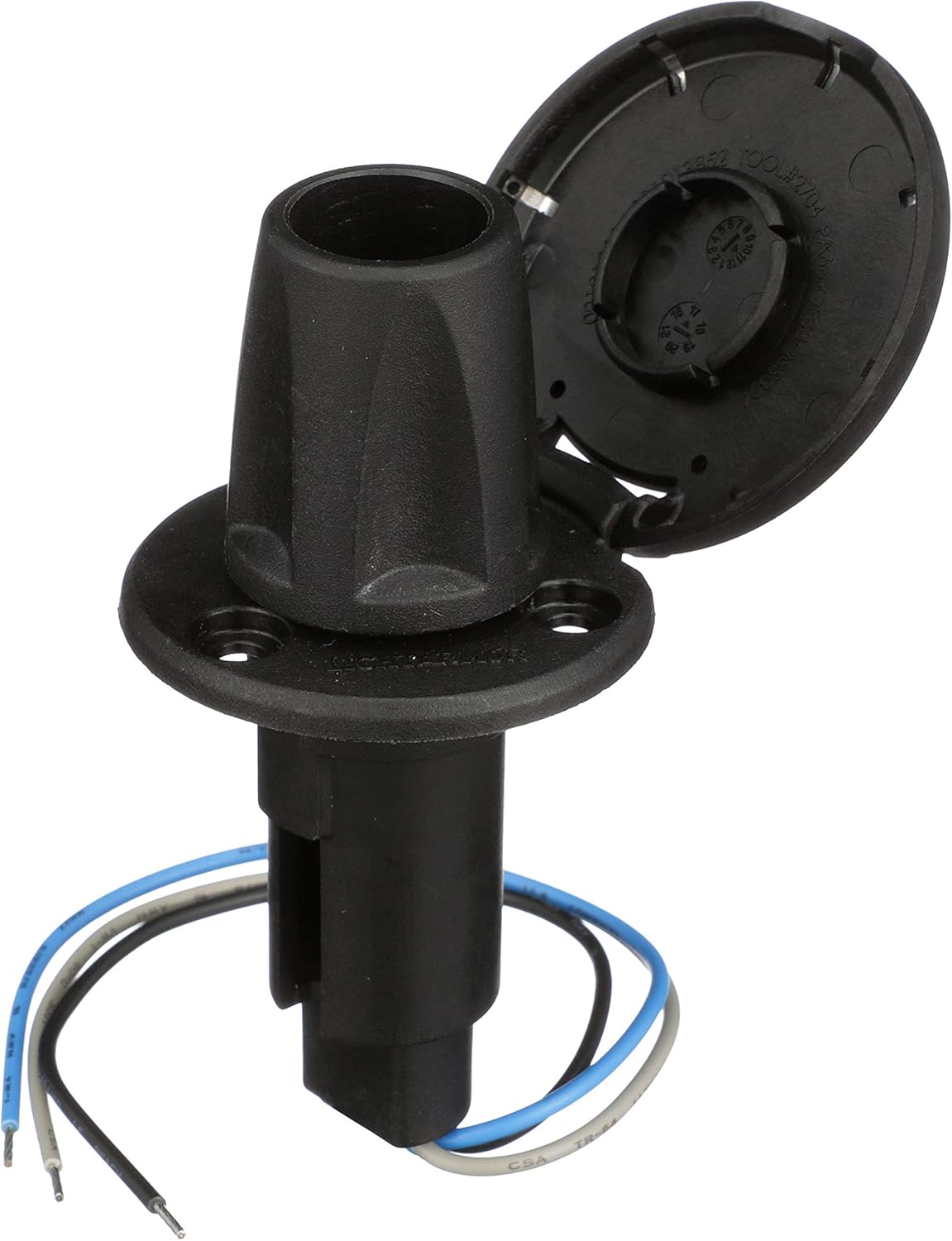 Attwood 910R3PSB-7 LightArmor™ 910R Series Round Plug-In Light Base — for All-Around Pole Light, 3-Pin, Black Stainless Cover