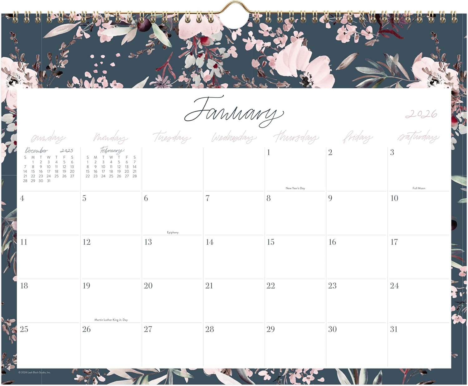 Cambridge 2026 Wall Calendar by Leah Bisch, Monthly, 15" x 12", Medium, Calista Floral (LB40-707-26)