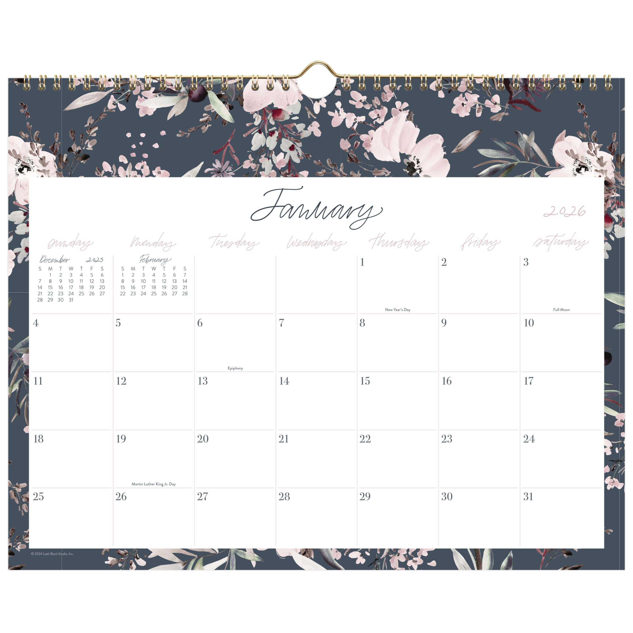 Cambridge 2026 Wall Calendar by Leah Bisch, Monthly, 15" x 12", Medium, Calista Floral (LB40-707-26)
