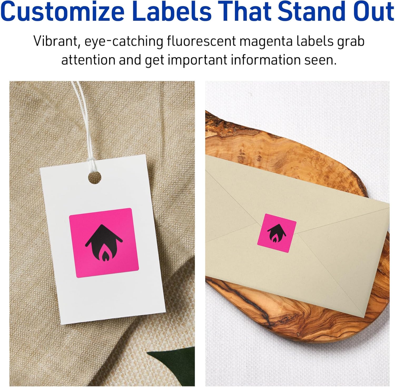 Avery Printable Square Labels, Sure Feed Technology, 1-1/2" x 1-1/2", Neon Magenta, Print-to-The-Edge, Laser/Inkjet Printable