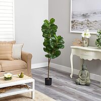 Nearly Natural Fiddle Leaf Fig 54inH Artificial Tree With Planter, 54inH x 8inW x 8inD, Green/Black