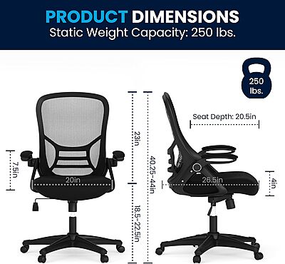 Flash Furniture Porter High-Back Mesh Ergonomic Swivel Office Chair with Adjustable Lumbar Support and Flip-Up Armrests